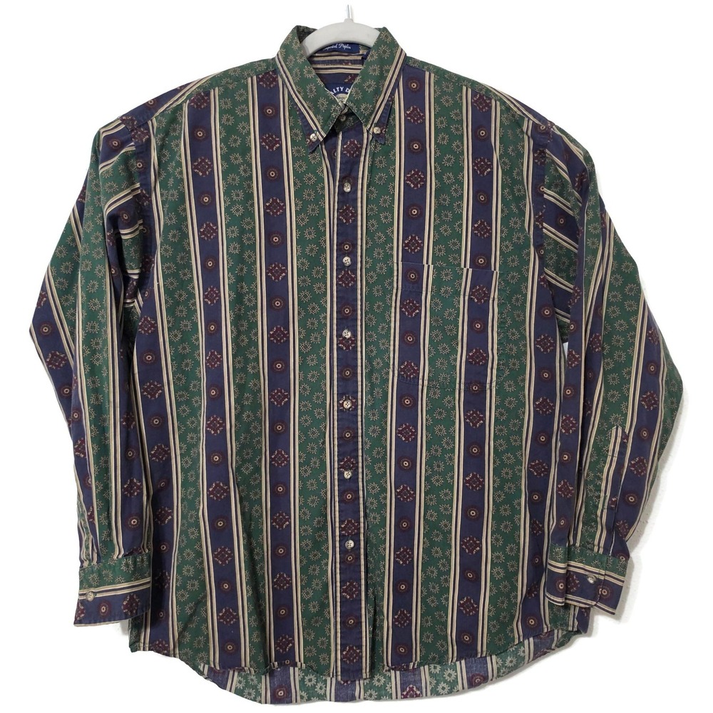 Salty Dog Shirt Mens Medium Multicolor Stripe Long Sleeve Button Imperial Poplin